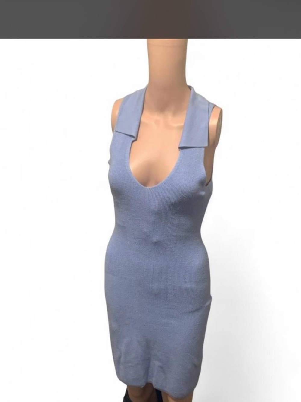 Sleeveless V‑Neck Knit Dress in Light Blue
